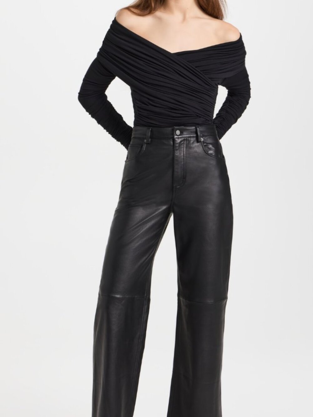 Reformation x VEDA Black Leather Wide Leg Pants Size 2